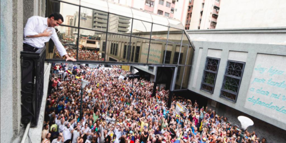 Crowd of Juan Guaido supporters