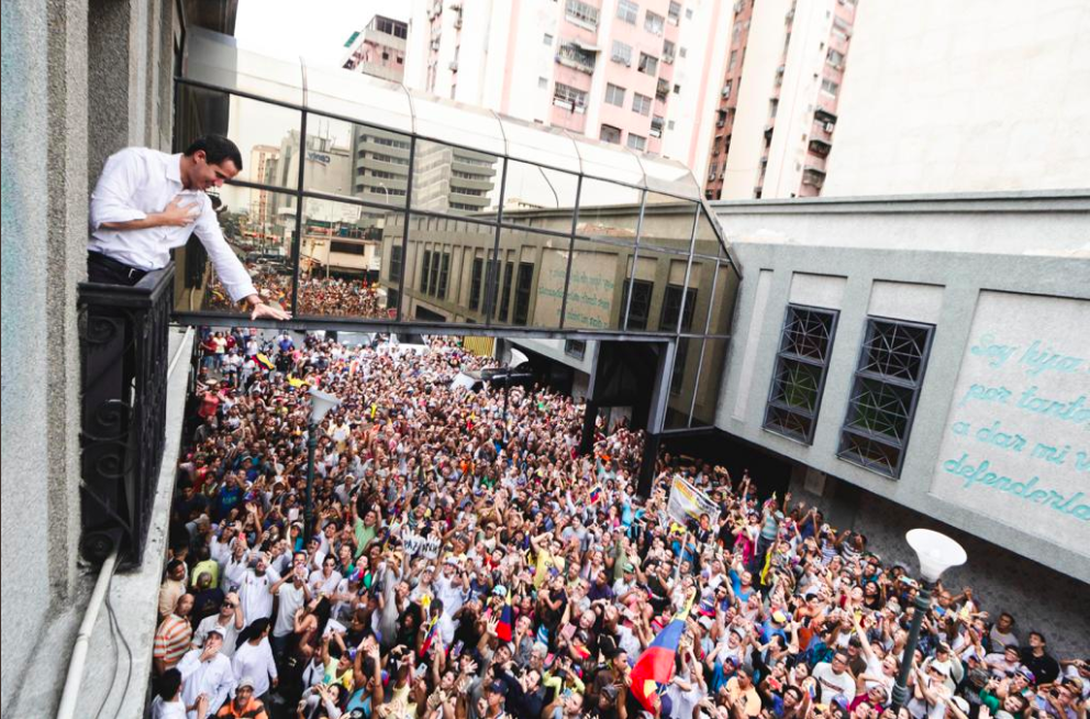 Crowd of Juan Guaido supporters