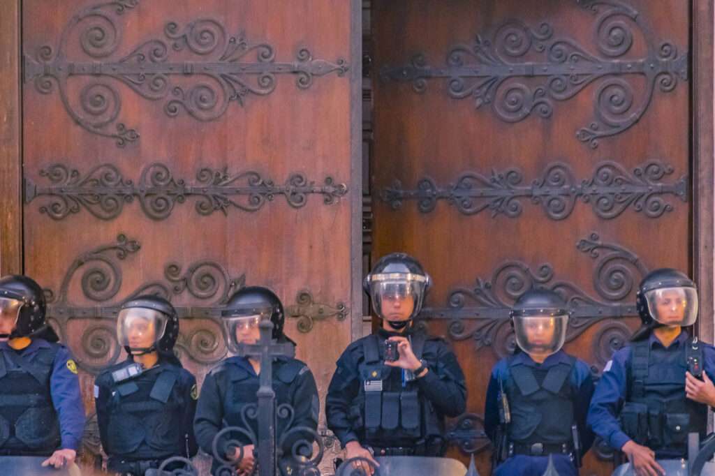 Police Protecting Building, Montevideo, Uruguay