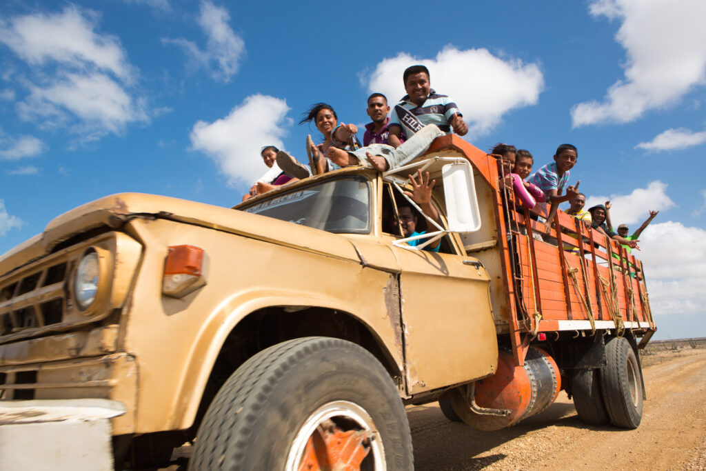 Wayuu indigenous people travelling in La Guajira, Colombia.